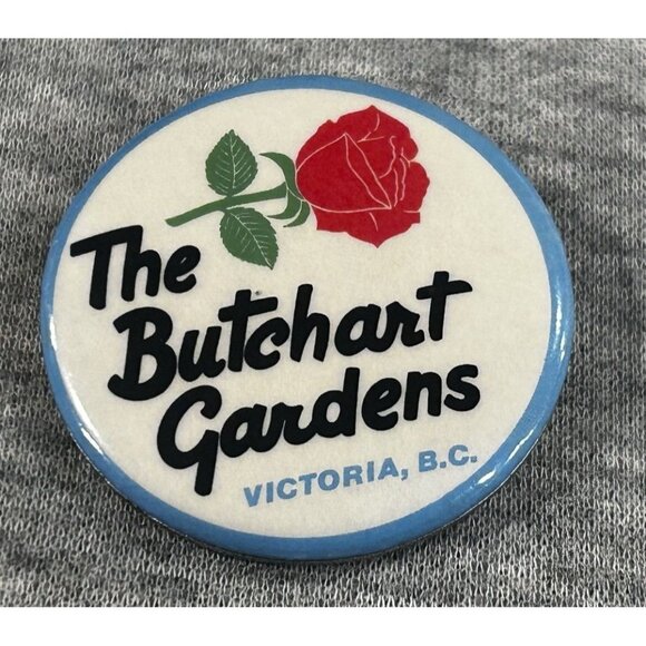 The Butchart Gardens Victoria B.C Rose Carousel Vintage Metal Pinback Button - Picture 1 of 5